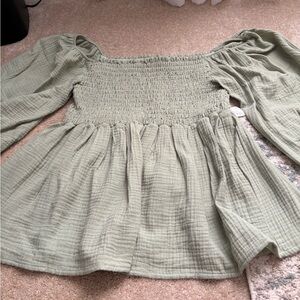Bibi - Gathered Blouse. XL. New with tags. Sage green. Top section stretches.